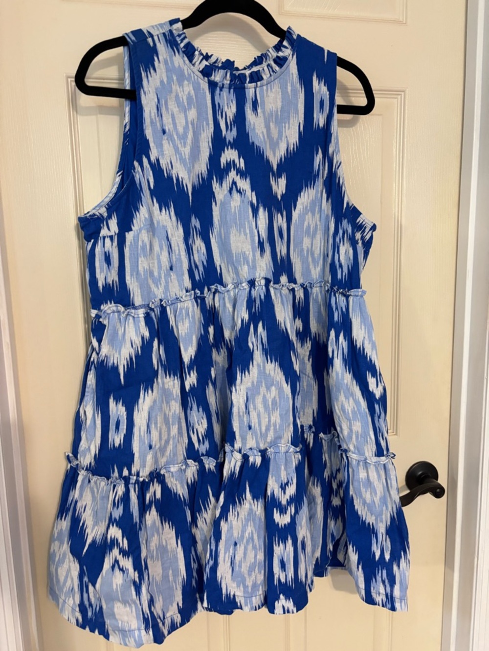 crown & ivy Blue and White Ikat Tiered Sundress